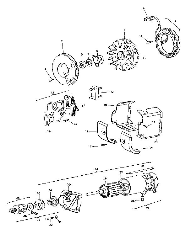 Alternator And Starter Motor Group Diagram and Parts List for 400707  Briggs and Stratton Engine